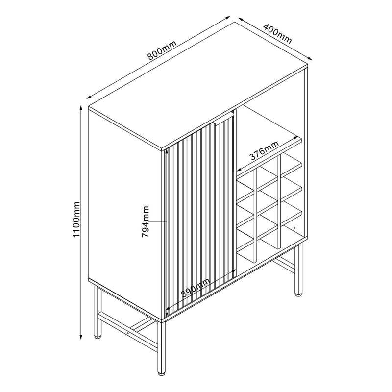Skap HOME4YOU Helve med vinreol 80x40x110 cm melamin - svart / lyst tre - Oppbevaring - Skap - Barskap