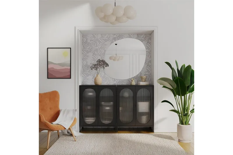 Skap Luna 80x40x102 cm, Svart - 80x40x102 cm, Svart - Oppbevaring - Skap - Vitrineskap