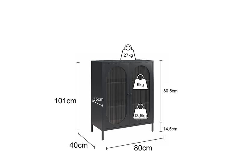 Skap Luna 80x40x102 cm, Svart - 80x40x102 cm, Svart - Oppbevaring - Skap - Oppbevaringsskap - Sikkerhetsskap - Medisinskap