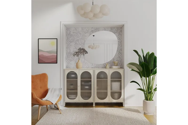 Skap Luna 80x40x102 cm, Pergament - 80x40x102 cm, Pergament - Oppbevaring - Skap - Vitrineskap