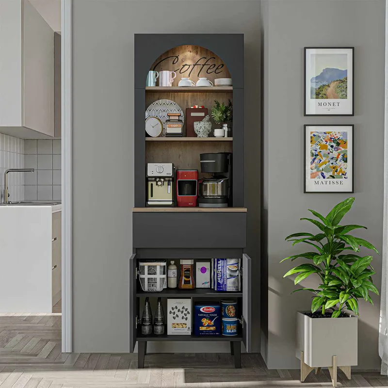 Skap til kaffebar Kalune Design Ledli (60 x 179 x 41,8 cm) Antrasitt - Antrasitt - Oppbevaring - Skap - Barskap