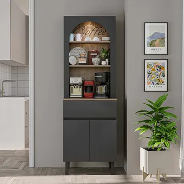 Skap til kaffebar Kalune Design Ledli (60 x 179 x 41,8 cm) Antrasitt - Antrasitt - Oppbevaring - Skap - Barskap