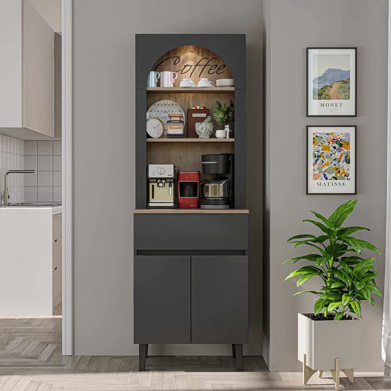 Skap til kaffebar Kalune Design Ledli (60 x 179 x 41,8 cm) Antrasitt - Antrasitt - Oppbevaring - Skap - Barskap