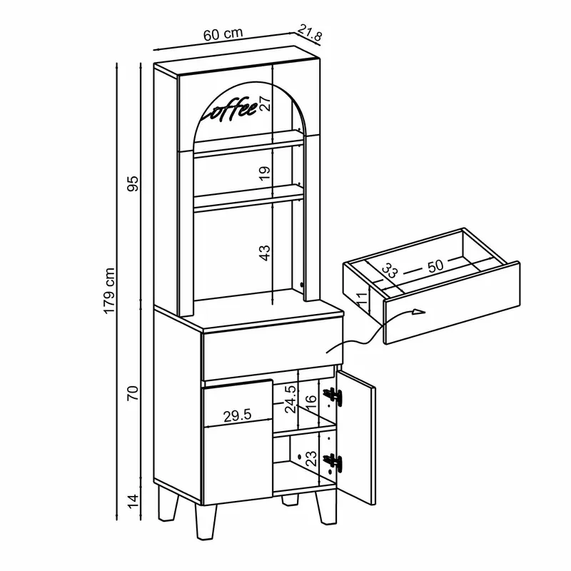 Skap til kaffebar Kalune Design Ledli (60 x 179 x 41,8 cm) Antrasitt - Antrasitt - Oppbevaring - Skap - Barskap