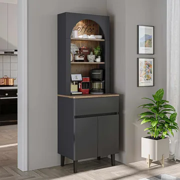 Skap til kaffebar Kalune Design Ledli (60 x 179 x 41,8 cm) Antrasitt - Antrasitt - Oppbevaring - Skap - Barskap