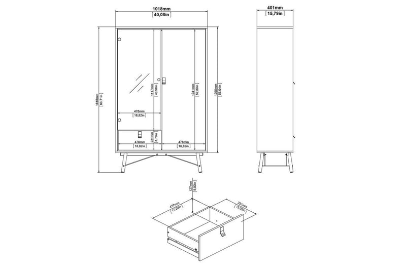 Tadami Vitrineskap 102x162 cm - Natur - Oppbevaring - Skap - Vitrineskap