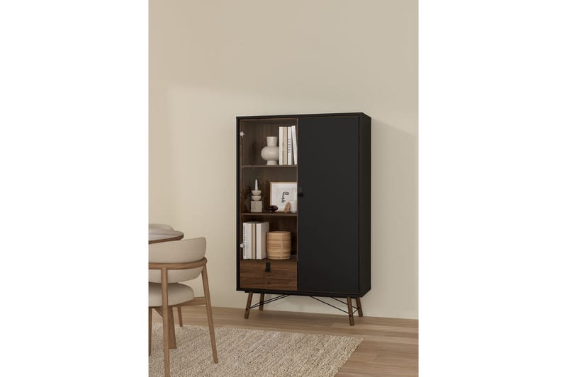 Tadami Vitrineskap 102x162 cm - Svart/Mørk brun - Oppbevaring - Skap - Vitrineskap