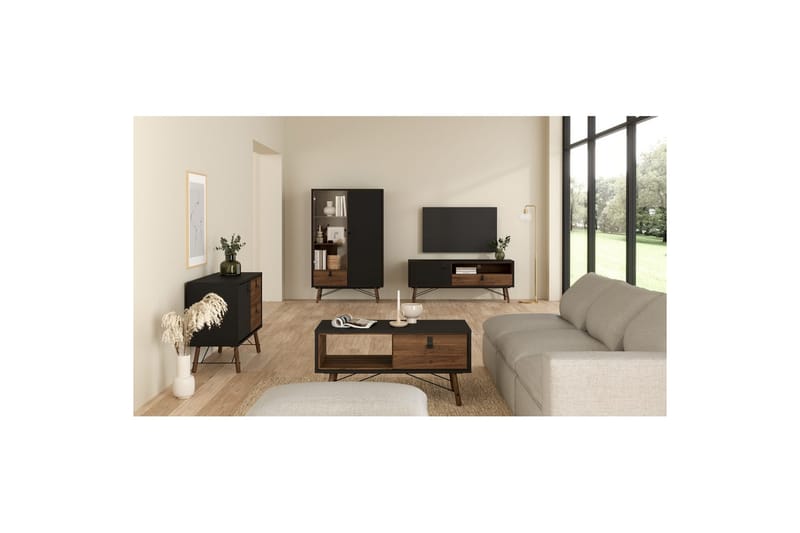 Tadami Vitrineskap 102x162 cm - Svart/Mørk brun - Oppbevaring - Skap - Vitrineskap