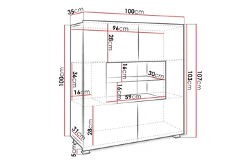 Tessan Vitrineskap 100x107 cm - Hvit - Oppbevaring - Skap - Vitrineskap