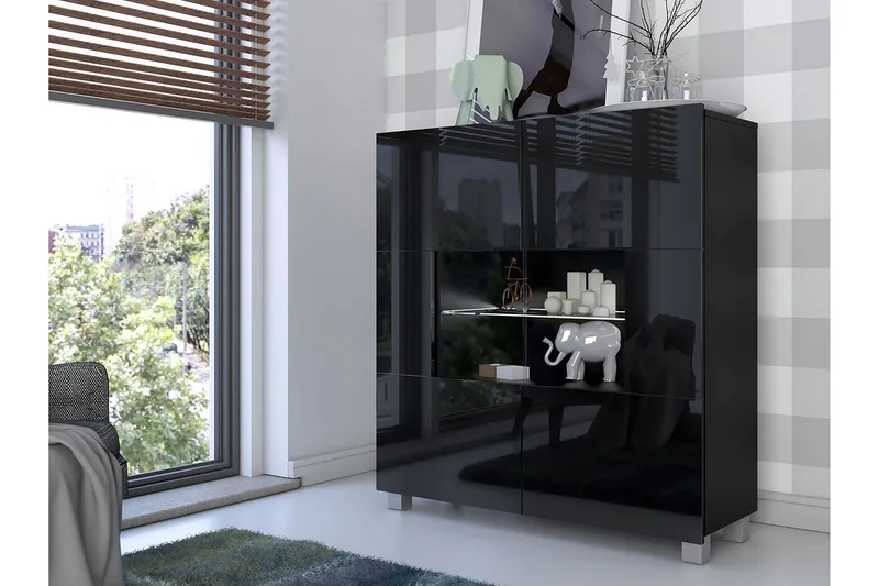 Tessan Vitrineskap 100x107 cm med Oppbevaring og Belysning i Glass - Svart - Oppbevaring - Skap - Vitrineskap