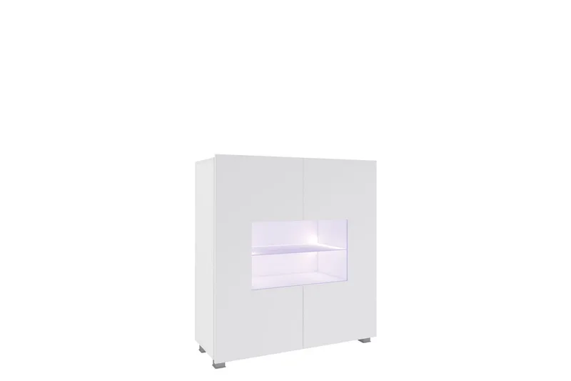 Tessan Vitrineskap 100x107 cm med Oppbevaring og Belysning i Tre med Glassdør, Hvit