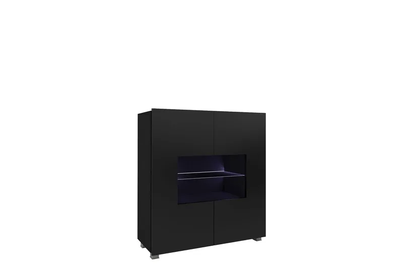 Tessan Vitrineskap 100x107 cm med Oppbevaring og Belysning i Tre med Glassdør, Svart