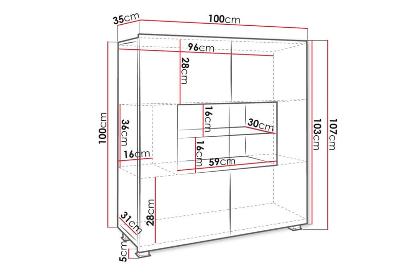 Tessan Vitrineskap 100x107 cm med Oppbevaring og Belysning i Tre med Glassdør - Svart - Oppbevaring - Skap - Vitrineskap