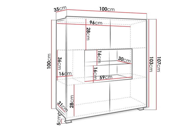 Tessan Vitrineskap 100x107 cm - Svart - Oppbevaring - Skap - Vitrineskap