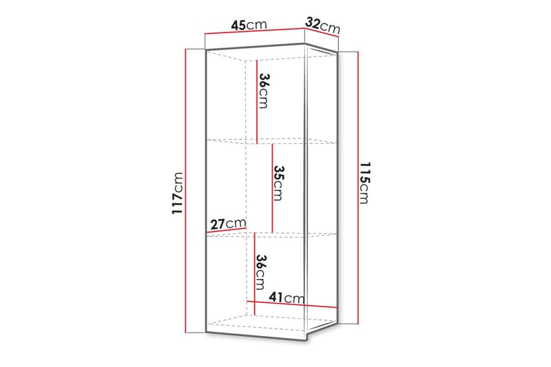 Tessan Vitrineskap 45x117 cm i Tre med Glass - Svart - Oppbevaring - Skap - Vitrineskap