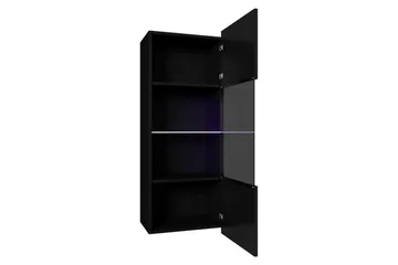 Tessan Vitrineskap 45x117 cm med Belysning i Glass med Trestomme - Svart - Oppbevaring - Skap - Vitrineskap