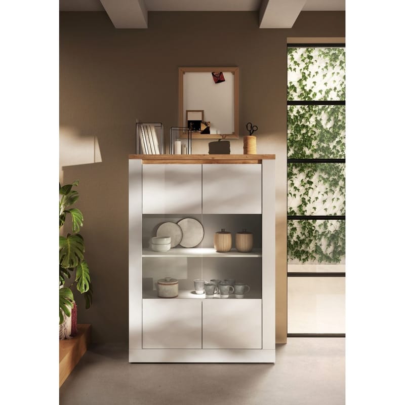 Vandesar Vitrineskap 160 cm - Natur/Hvit - Oppbevaring - Skap - Vitrineskap