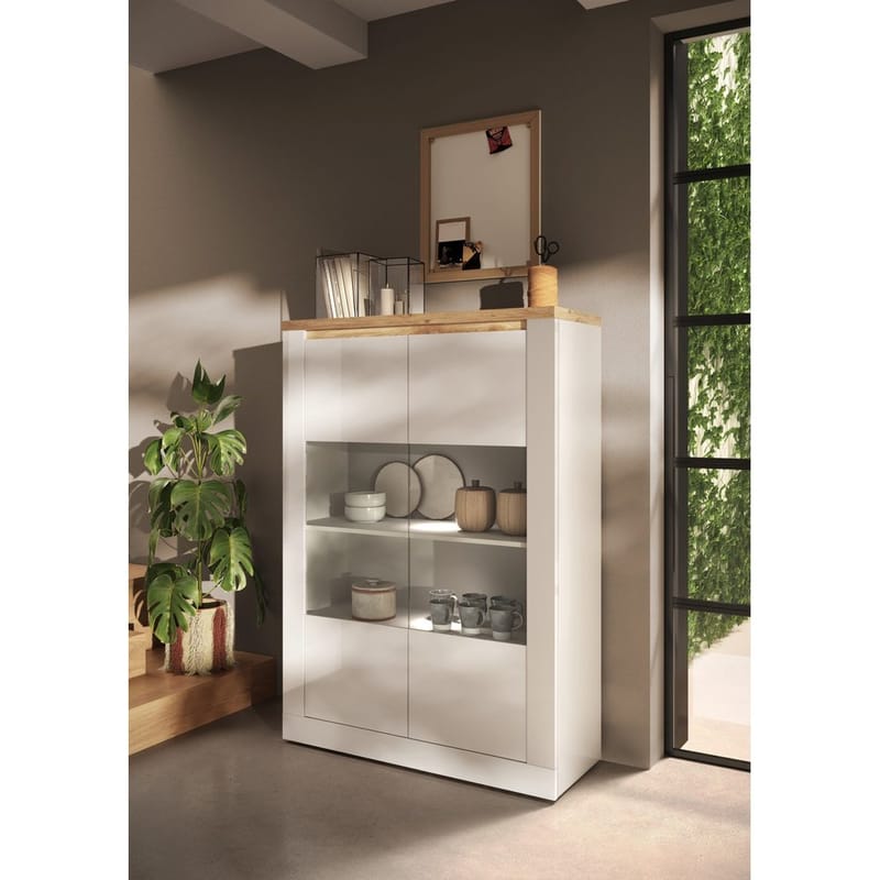Vandesar Vitrineskap 160 cm - Natur/Hvit - Oppbevaring - Skap - Vitrineskap