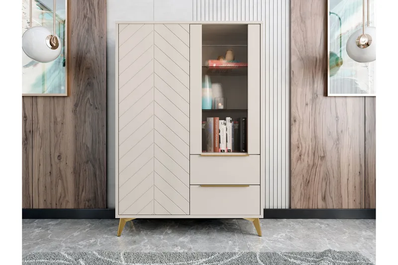 Vemdalen Vitrineskap 104x150 cm - Beige - Oppbevaring - Skap - Vitrineskap