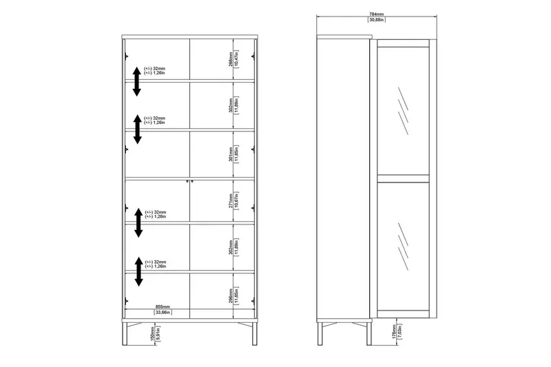 Virender Vitrineskap 88,7x202,8 cm - Hvit - Oppbevaring - Skap - Vitrineskap