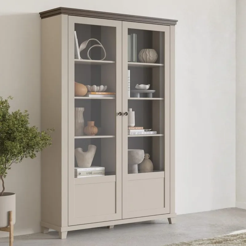 Vitrineskap Evora 2 dører - Lys beige - Oppbevaring - Skap - Vitrineskap