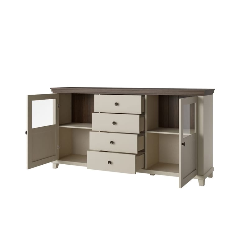 Vitrineskap Evora 2 dører med 4 skuffer - Lys Beige - Oppbevaring - Skap - Vitrineskap