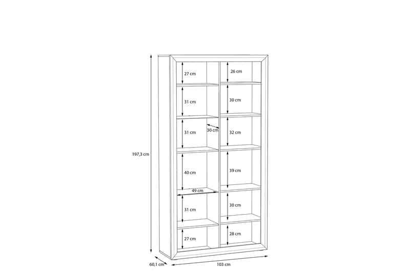 Aridiala Vitrineskap 35x103 cm - Brun/Hvit - Oppbevaring - Skap - Vitrineskap
