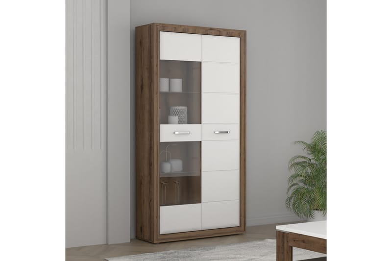Aridiala Vitrineskap 35x103 cm - Brun/Hvit - Oppbevaring - Skap - Vitrineskap