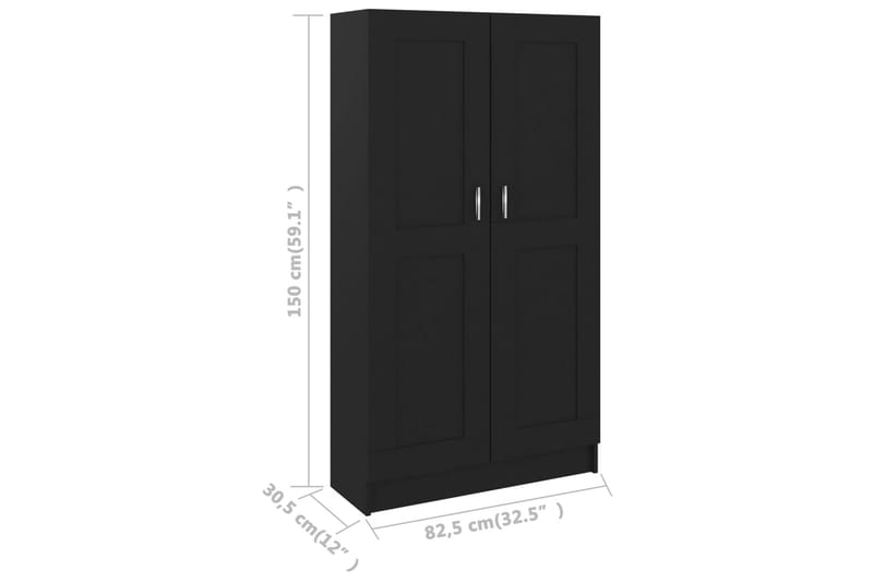 Bokhylle svart 82,5x30,5x150 cm sponplate - Oppbevaring - Skap - Vitrineskap
