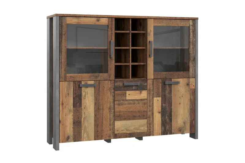 Cadle Vitrineskap 151 cm, Brun/Grå