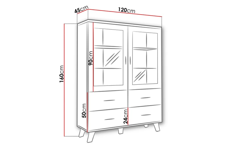 Cardos Vitrineskap 120 cm - Natur/Svart - Oppbevaring - Skap - Vitrineskap