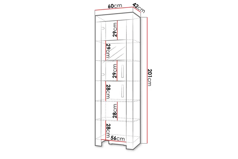 Cezar Vitrinskåp 60x42x201 cm Ek - Oppbevaring - Skap - Vitrineskap