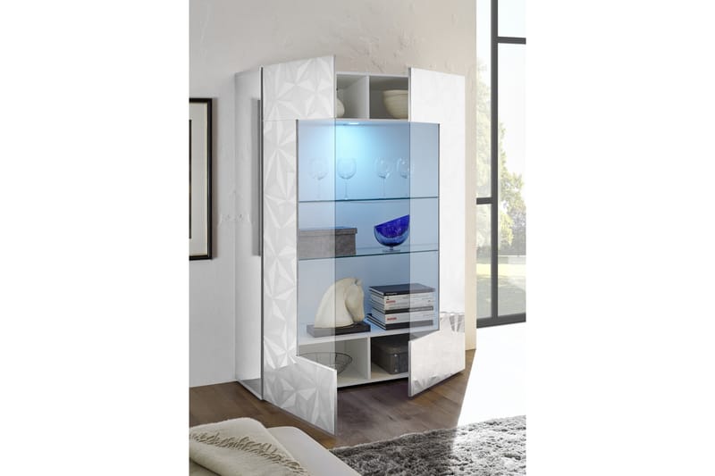 Fasett Vitrineskap 121 cm - Hvit - Oppbevaring - Skap - Vitrineskap