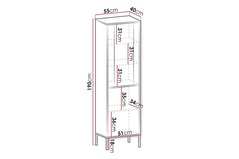Glenndale Vitrineskap 190 cm - Hvid - Oppbevaring - Skap - Vitrineskap
