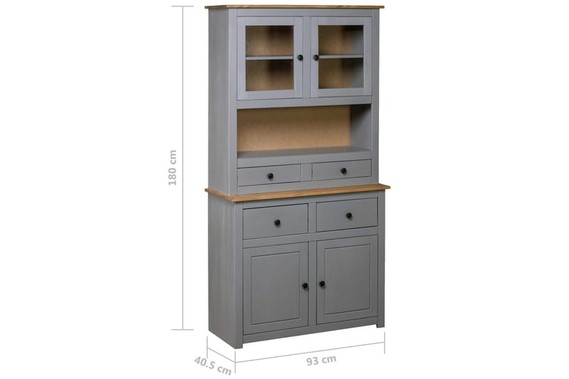 Highboard grå 93x40,5x180 cm heltre furu Panama Range - Grå - Vitrineskap