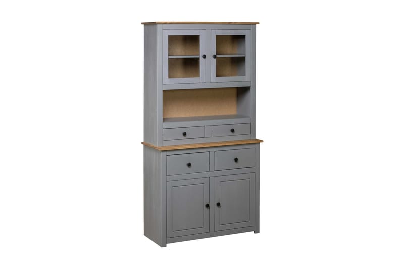 Highboard grå 93x40,5x180 cm heltre furu Panama Range - Grå - Vitrineskap