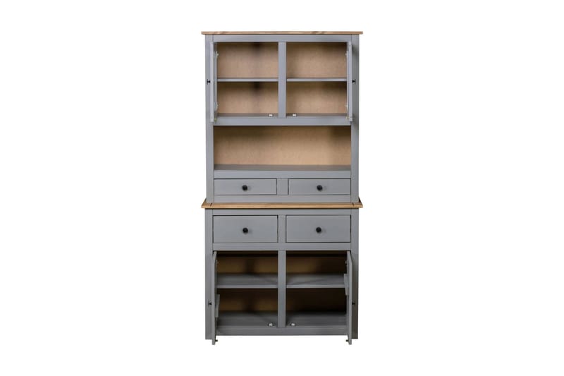 Highboard grå 93x40,5x180 cm heltre furu Panama Range - Grå - Vitrineskap