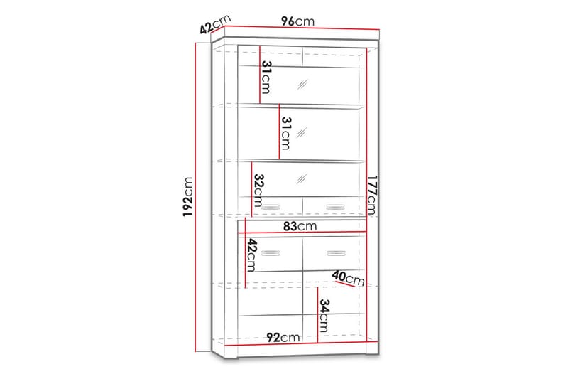 Indianapolis Vitrineskap 96x42x192 cm - Brun - Oppbevaring - Skap - Vitrineskap