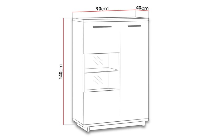 Ines Vitrineskap 40x90 cm - Eik/Svart - Oppbevaring - Skap - Vitrineskap
