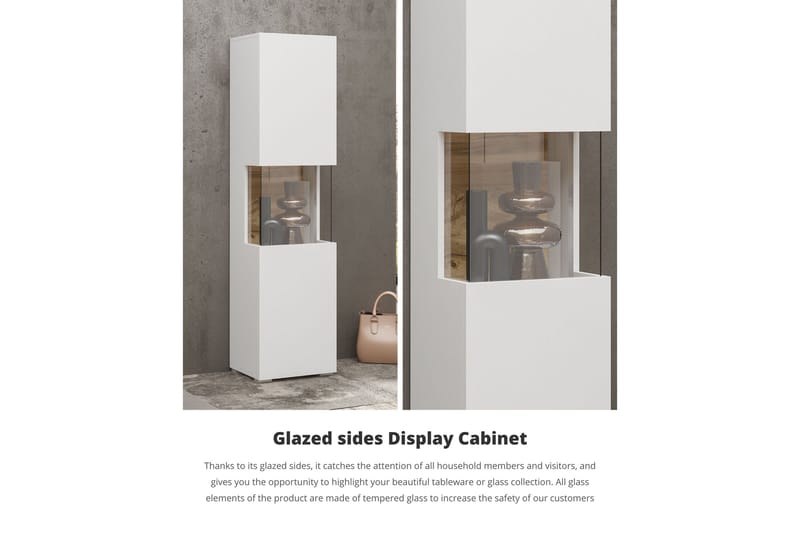 Jestine Vitrineskap 140 cm - Hvit - Oppbevaring - Skap - Vitrineskap