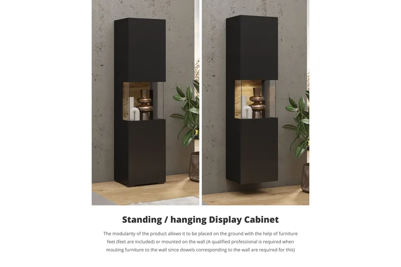 Jestine Vitrineskap 140 cm - Svart - Oppbevaring - Skap - Vitrineskap