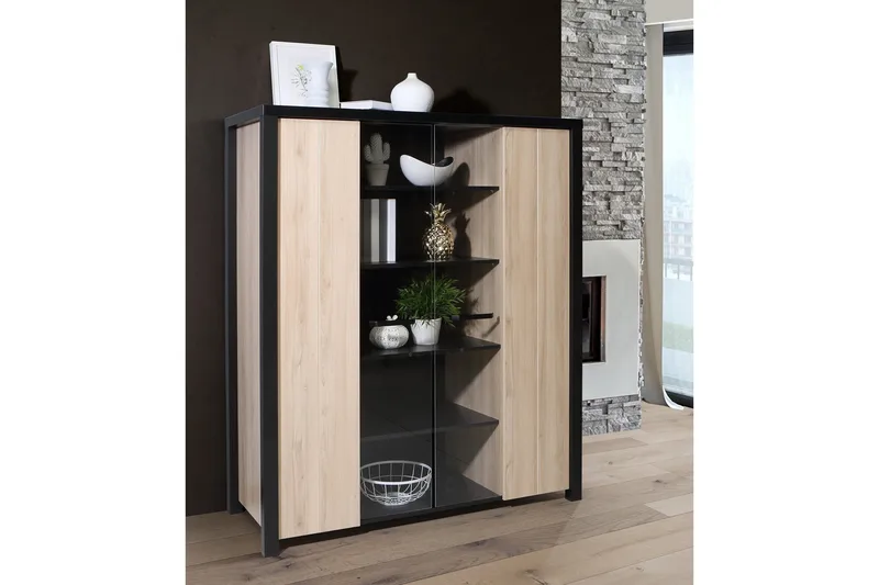 Konitsa Vitrineskap 52x130 cm - Brun/Svart - Oppbevaring - Skap - Vitrineskap