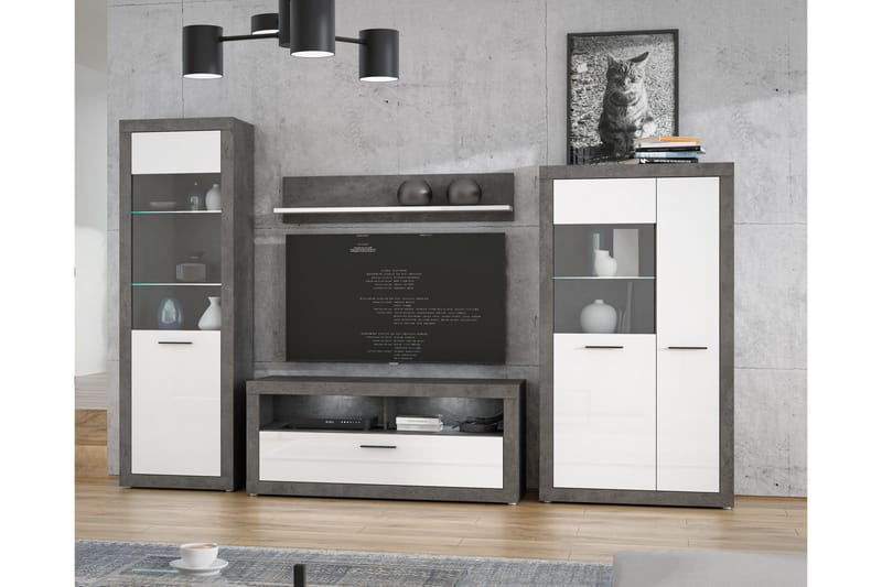 Kranea Vitrineskap 41x93 cm - Grå/Hvit - Oppbevaring - Skap - Vitrineskap