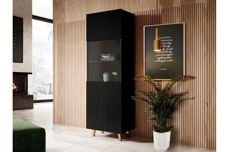 Pafos Vitrineskap Nei Svart|Gull - Oppbevaring - Skap - Vitrineskap