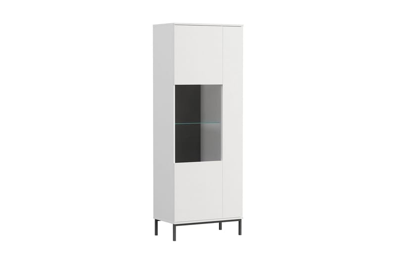 Querty Vitrineskap 70x190x41 cm - Hvit/Svart - Oppbevaring - Skap - Vitrineskap