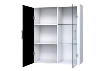 Samba Vitrineskap 90 cm med Belysning i Tre med Glassdør - Hvit|Svart - Oppbevaring - Skap - Vitrineskap