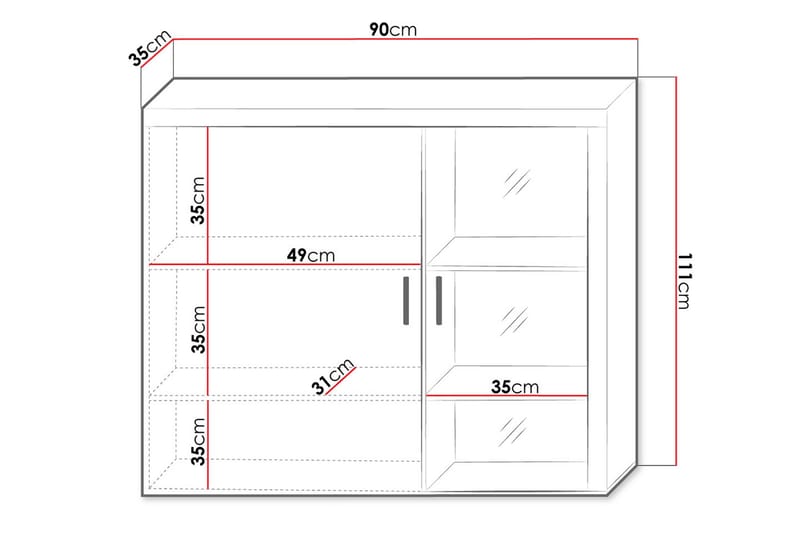 Samba Vitrineskap 90x35x111 cm - Hvit - Vitrineskap