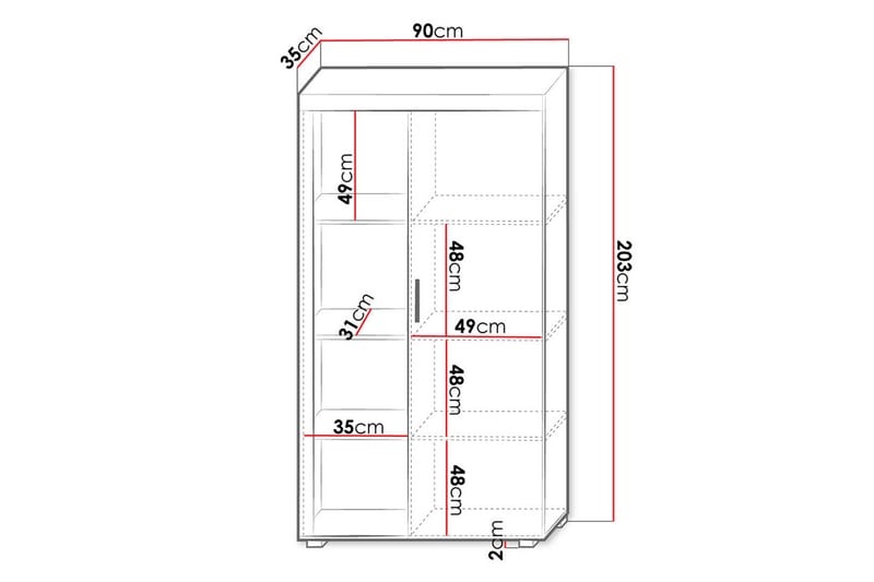 Samba Vitrineskap 90x35x203 cm - Hvit - Vitrineskap