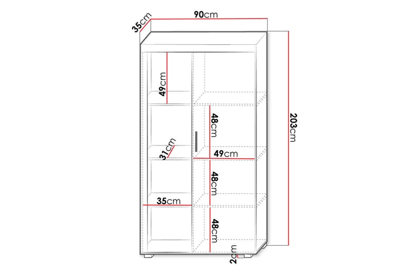 Samba Vitrineskap 90x35x203 cm - Oppbevaring - Skap - Vitrineskap