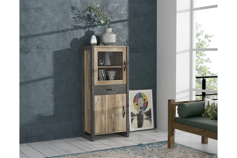 Strumica Vitrineskap 43x68 cm 2 Hyller - Brun/Grå - Oppbevaring - Skap - Vitrineskap